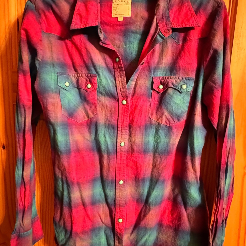 Roper Turquoise Button Plaid Shirt